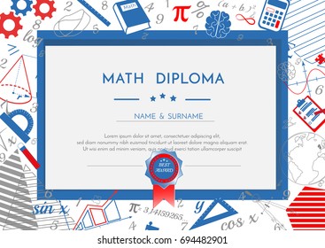 Math diploma certificate award white red blue