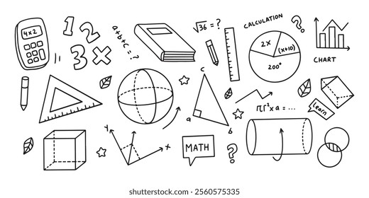 Math doodle elements. Back to school illustration in line