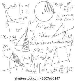 math doodle formulas on white background