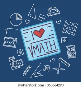 Math education background design - vector mathematics blue flat illustration concept with line math signs