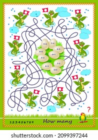 Math Education For Children On Addition And Subtraction. Help The Dragons Find The Way To The Eggs. Solve Examples And Write Numbers. Logic Puzzle Game With Maze. Worksheet For Kids School Textbook.