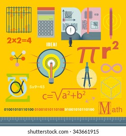 Math education concept. Modern flat icon vector illustration collection