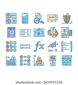 math education school science doodle icons set vector. mathematics algebra, geometry formula, knowledge graphic, mathematical equation math education school science sketch hand drawn