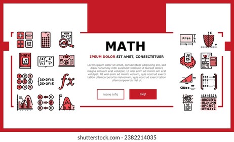 math education school science landing web page vector. mathematics algebra, geometry formula, knowledge graphic, mathematical equation math education school science Illustration