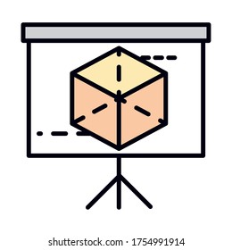 línea de figura del cubo de la tabla de presentación de la escuela de matemáticas icono de relleno ilustración vectorial
