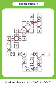 Math educational game, Addition and subtraction puzzle page