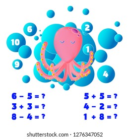 Math educational game for children Counting game for kids The Theme Of Mermaids vector illustration.