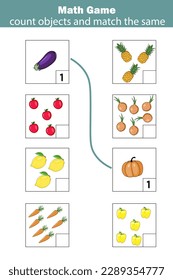 Juego educativo de matemáticas para niños. Actividad matemática coincidente. Juego de conteo para niños.