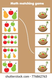 Math educational game for children. Matching mathematics activity. Counting game for kids.