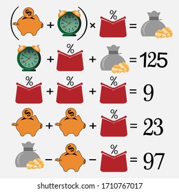 Math educational game for children. Subtraction worksheet for children, activity counting. Math problem. Learning math, addition tasks for preschoolers.