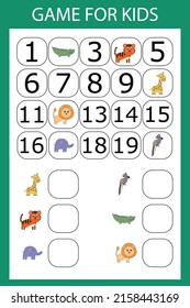 Math educational game for kids. Fill in the line, write the missing numbers