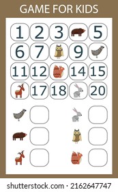 Math educational game for kids. Fill in the line, write the missing numbers