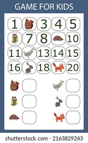 Math educational game for kids. Fill in the line, write the missing numbers
