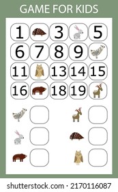 Math educational game for kids. Fill in the line, write the missing numbers