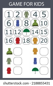 Math educational game for kids. Fill in the line, write the missing numbers
