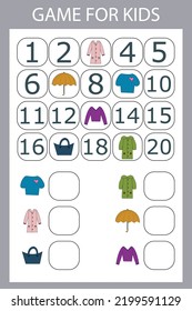 Math educational game for kids. Fill in the line, write the missing numbers