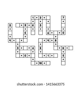 Math educational game for preschool and school age children. Vector illustration. Solve the crossword. Numbers. Multiplication. Puzzle page. 