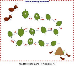 Math educational games for children. Fill in the line, write the missing numbers. mathematical activity for preschoolers and toddlers