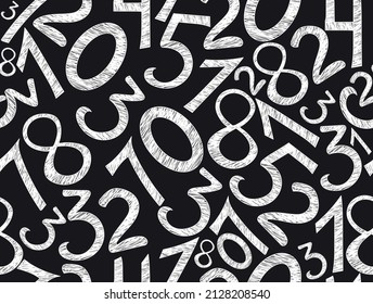 Math educational vector seamless pattern with handwritten numbers, chalk on a blackboard