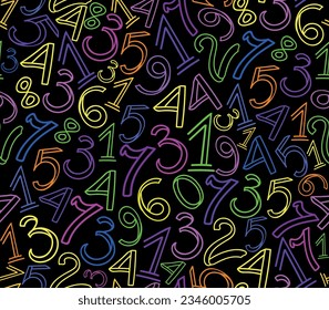 Math educational vector seamless pattern with handwritten mlticolored numbers