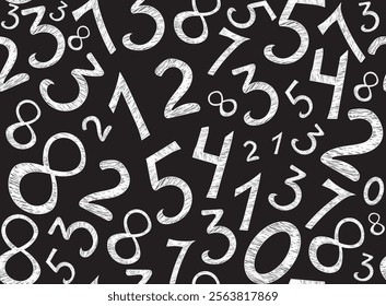 Math educational vector seamless pattern with different numbers handwritten with chalk on a blackboard