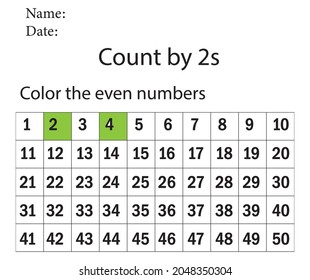 math Exercises for school children, find and color the even numbers 