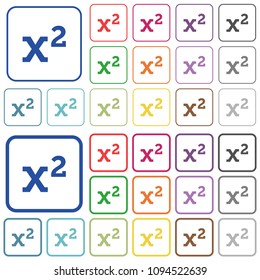 Math exponentiation color flat icons in rounded square frames. Thin and thick versions included.