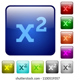 Math exponentiation icons in rounded square color glossy button set