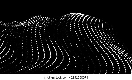 Math flow template for presentation. Light-emitting lines highlighting the regularity in the space of particles. Ordered sinusoidal science. Processing a large data stream