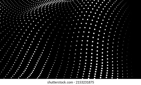 Math flow template for presentation. Light-emitting lines highlighting the regularity in the space of particles. Ordered sinusoidal science. Processing a large data stream