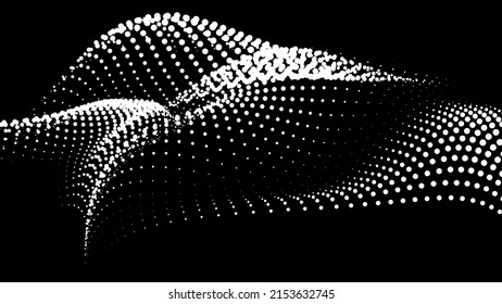 Math flow template for presentation. Light-emitting lines highlighting the regularity in the space of particles. Ordered sinusoidal science. Processing a large data stream
