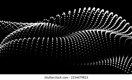 Math flow template for presentation. Light-emitting lines highlighting the regularity in the space of particles. Ordered sinusoidal science. Processing a large data stream
