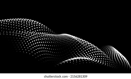 Math flow template for presentation. Light-emitting lines highlighting the regularity in the space of particles. Ordered sinusoidal science. Processing a large data stream