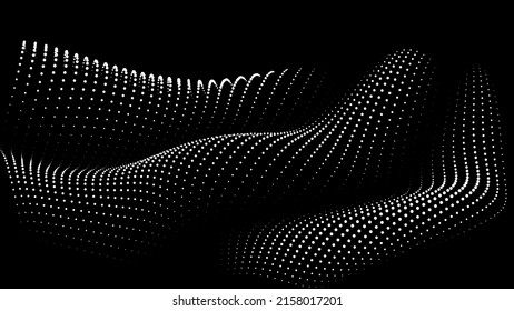 Math flow template for presentation. Light-emitting lines highlighting the regularity in the space of particles. Ordered sinusoidal science. Processing a large data stream