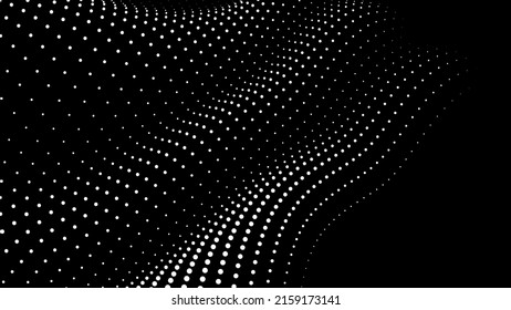 Math flow template for presentation. Light-emitting lines highlighting the regularity in the space of particles. Ordered sinusoidal science. Processing a large data stream