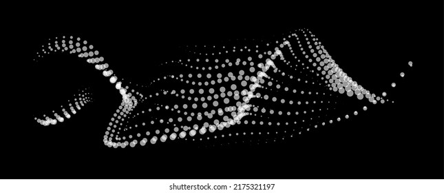 Math flow template for presentation. Light-emitting lines highlighting regularity space of particles. Ordered sinusoidal science. Processing a large data stream. Disappearing magical mysterious spots.