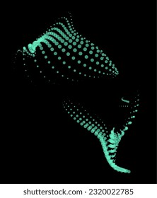 Math flow template for presentation. Light-emitting lines highlighting regularity space of particles. Ordered sinusoidal science. Processing a large data stream. Disappearing magical mysterious spots.