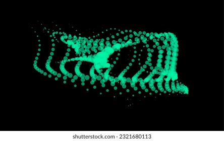 Math flow template for presentation. Light-emitting lines highlighting regularity space of particles. Ordered sinusoidal science. Processing a large data stream. Disappearing magical mysterious spots.