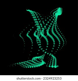 Math flow template for presentation. Light-emitting lines highlighting regularity space of particles. Ordered sinusoidal science. Processing a large data stream. Disappearing magical mysterious spots.