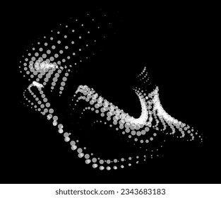 Math flow template for presentation. Light-emitting lines highlighting regularity space of particles. Ordered sinusoidal science. Processing a large data stream. Disappearing magical mysterious spots.