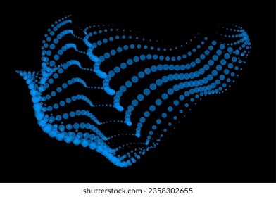 Math flow template for presentation. Light-emitting lines highlighting regularity space of particles. Ordered sinusoidal science. Processing a large data stream. Disappearing magical mysterious spots.