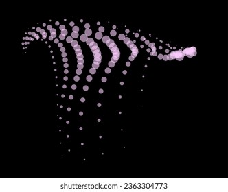 Math flow template for presentation. Light-emitting lines highlighting regularity space of particles. Ordered sinusoidal science. Processing a large data stream. Disappearing magical mysterious spots.