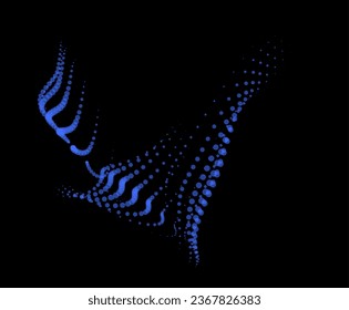 Math flow template for presentation. Light-emitting lines highlighting regularity space of particles. Ordered sinusoidal science. Processing a large data stream. Disappearing magical mysterious spots.