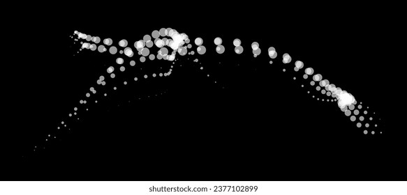 Math flow template for presentation. Light-emitting lines highlighting regularity space of particles. Ordered sinusoidal science. Processing a large data stream. Disappearing magical mysterious spots.