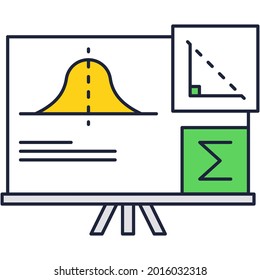 Math formula icon vector. Science and engineering, school physics line equation, chart on whiteboard. Theory, geometric scheme and function on board illustration