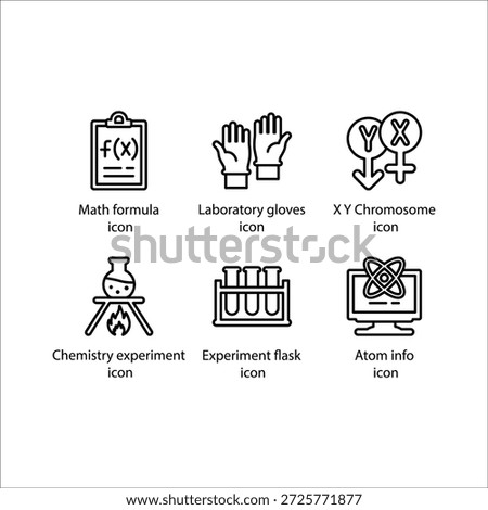 Math formula, Laboratory gloves, X Y Chromosome, Chemistry experiment, Experiment flask, Atom info, icon