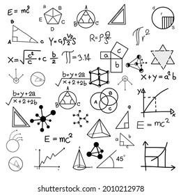 math formula and physics , math formula and physics vector, white background, hand drawn line math formula and physics formula