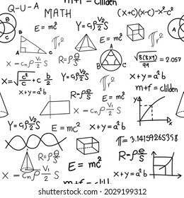 math formula and physics , math formula and physics vector, white background, hand drawn line math formula and physics formula, seamless pattern symbol