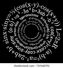 Math formulas on black background, hand drawing, vector image