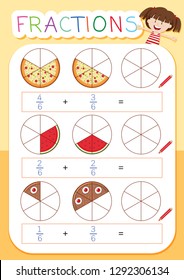 A math fraction worksheet illustration